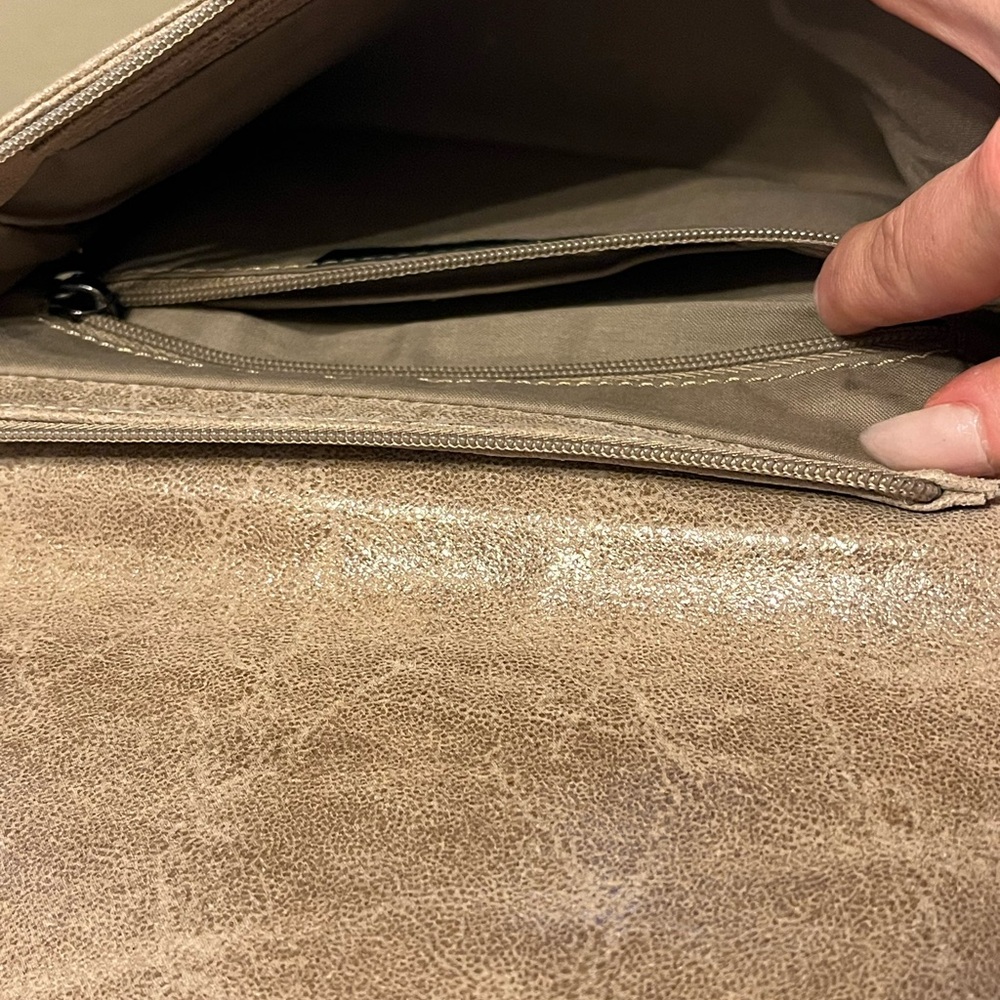 Tan Italian Leather Clutch with Chain Detail - Picture 3 of 3
